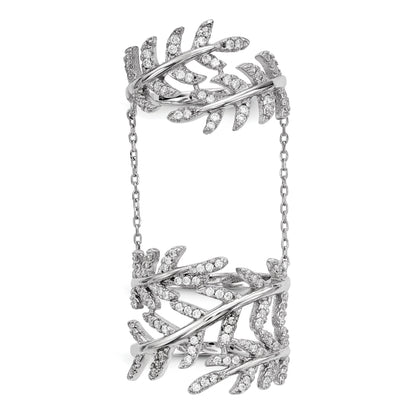 Sterlingsilber Rhodiniert Zirkonia Blatt mit Verlängerung Ring