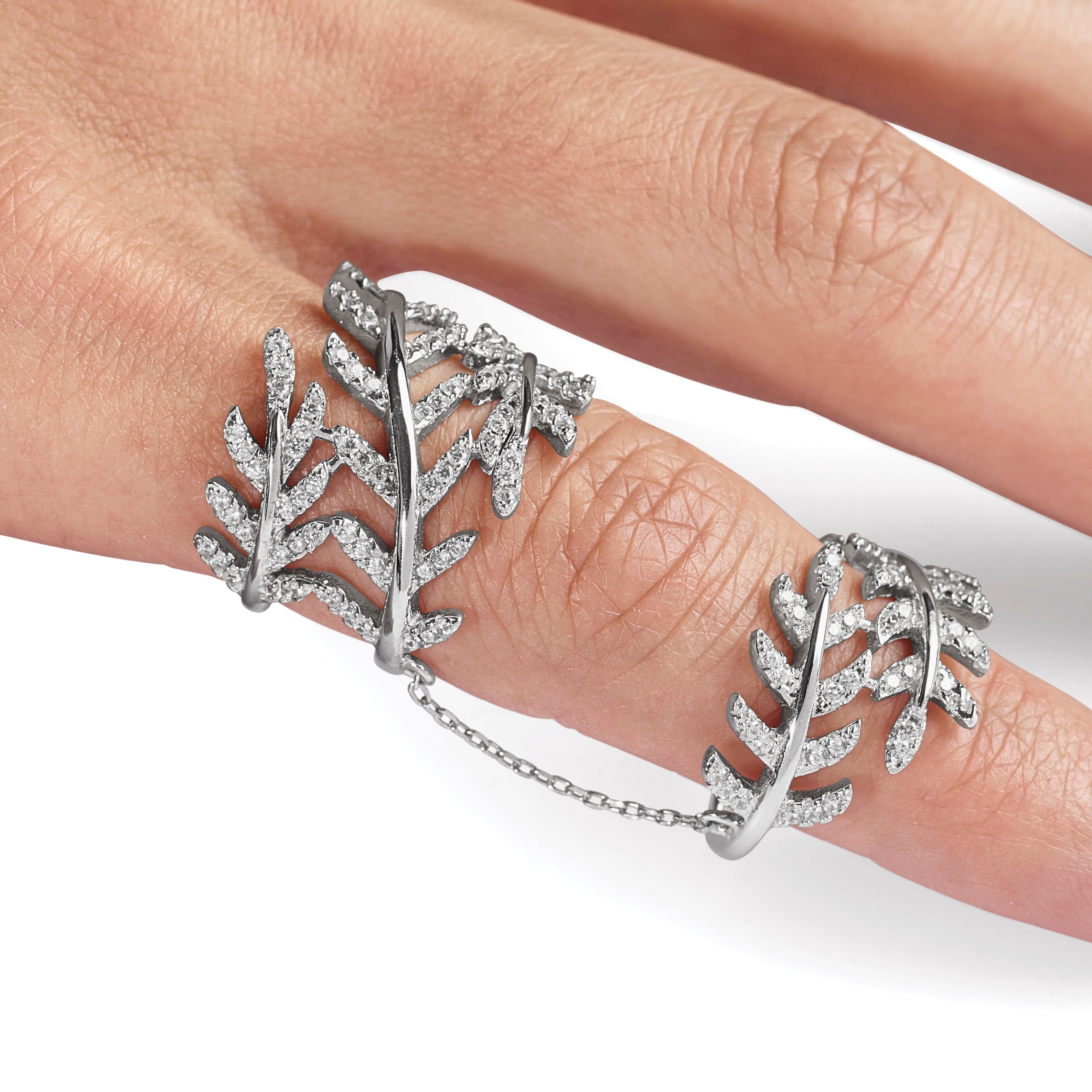 Sterlingsilber Rhodiniert Zirkonia Blatt mit Verlängerung Ring