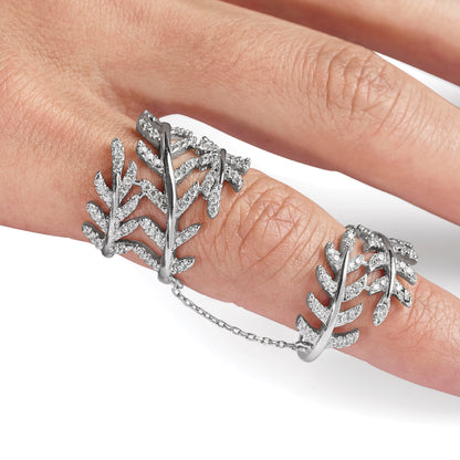 Sterlingsilber Rhodiniert Zirkonia Blatt mit Verlängerung Ring