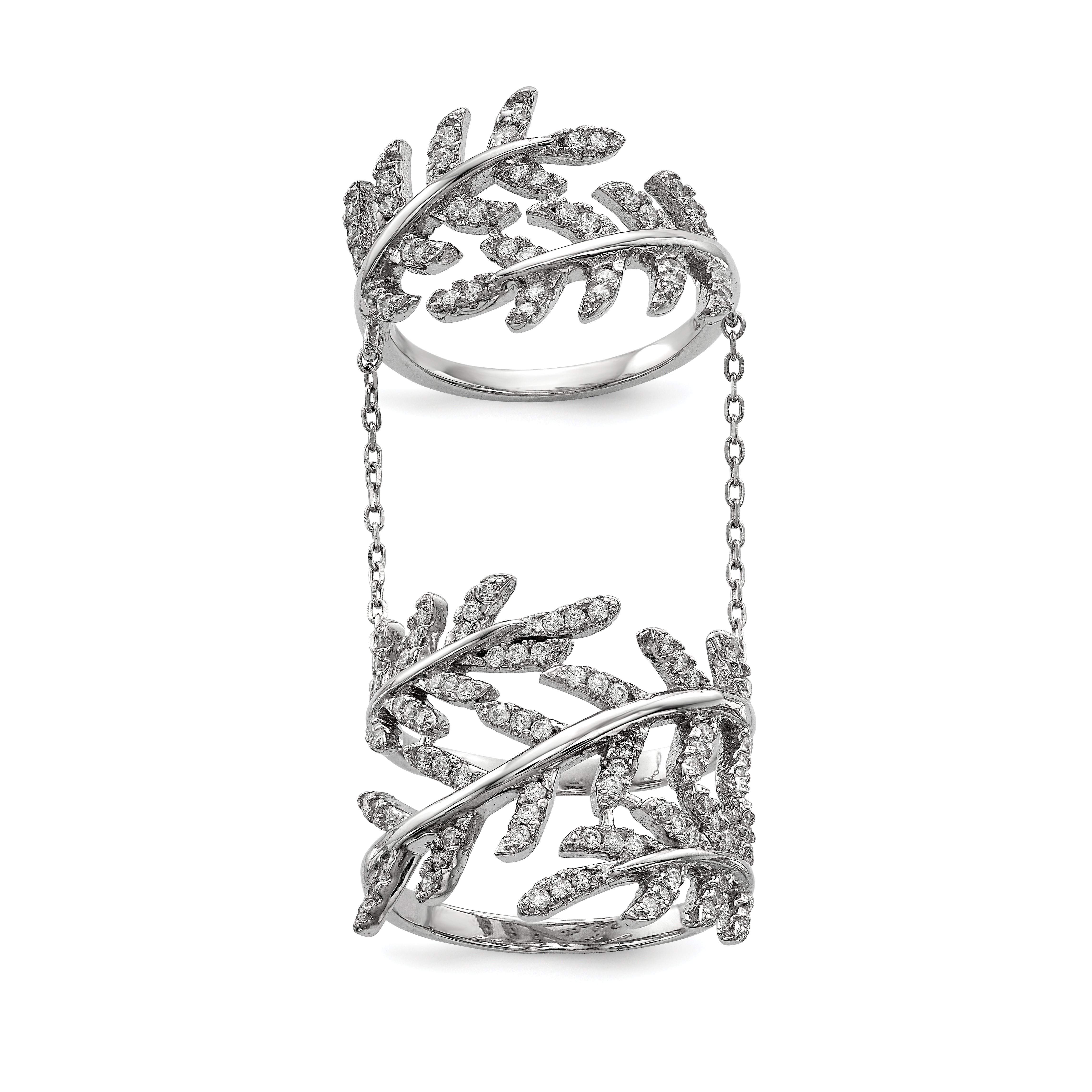 Sterlingsilber Rhodiniert Zirkonia Blatt mit Verlängerung Ring
