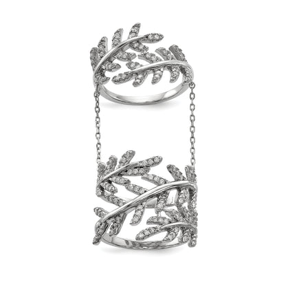 Sterlingsilber Rhodiniert Zirkonia Blatt mit Verlängerung Ring