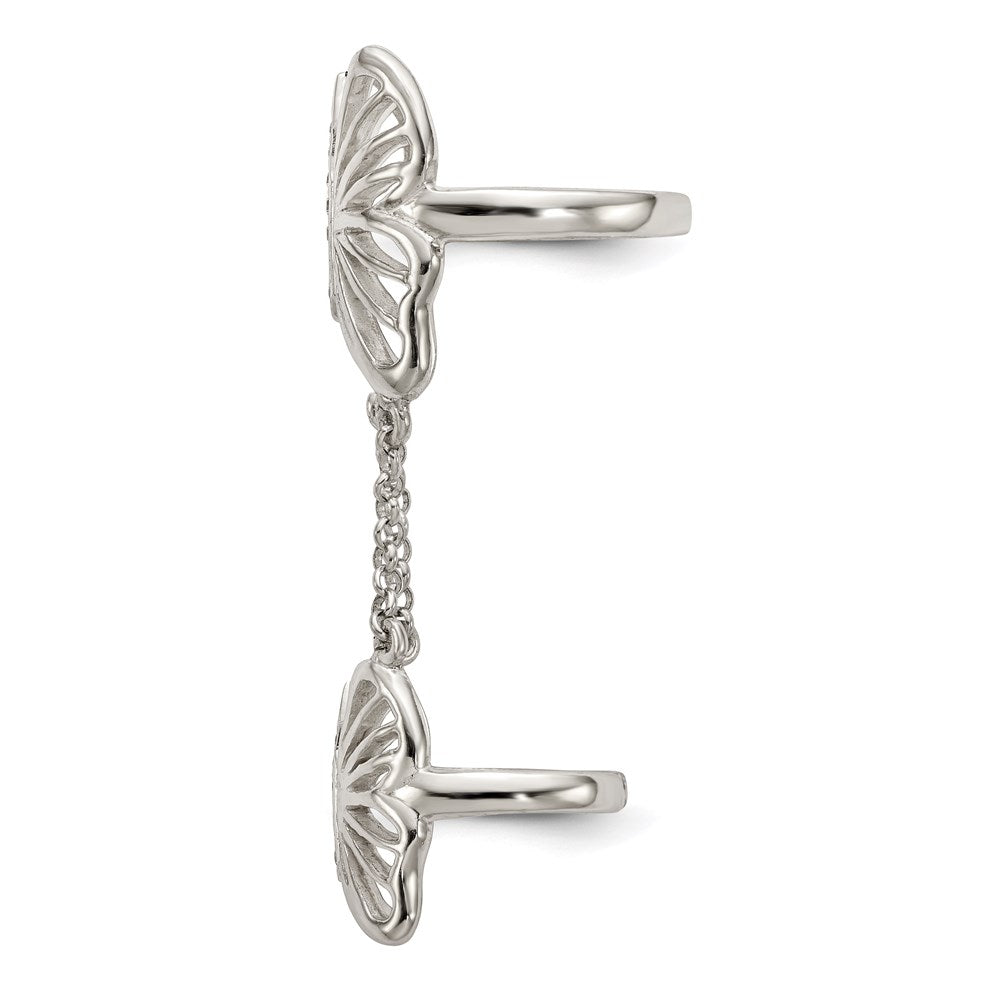 Sterlingsilber Poliert Zirkonia Schmetterling Doppelt Finger Ring