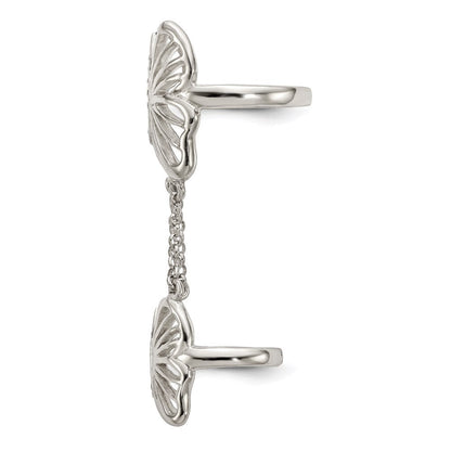 Sterlingsilber Poliert Zirkonia Schmetterling Doppelt Finger Ring