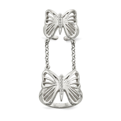 Sterlingsilber Poliert Zirkonia Schmetterling Doppelt Finger Ring