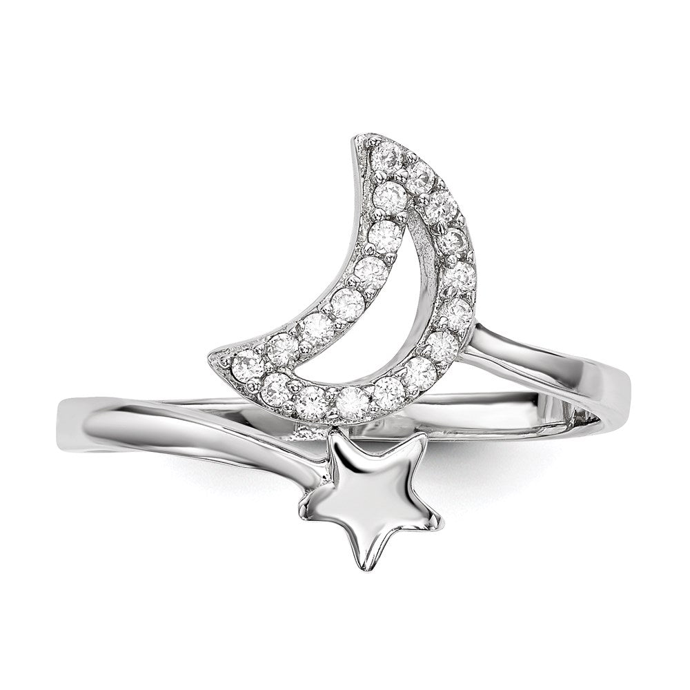 Sterlingsilber Rhodiniert Zirkonia Mond und Stern Ring