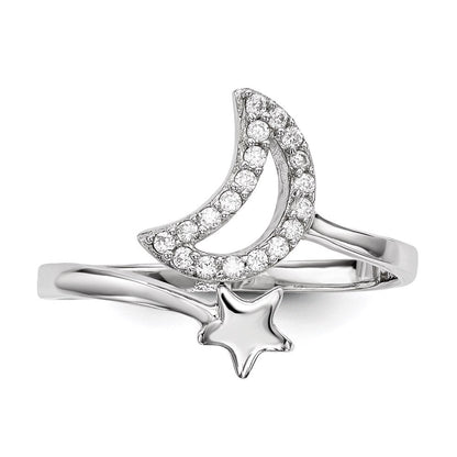 Sterlingsilber Rhodiniert Zirkonia Mond und Stern Ring