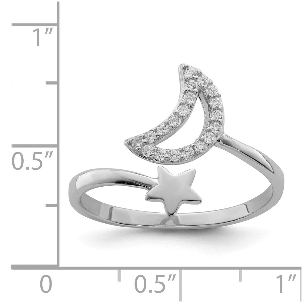 Sterlingsilber Rhodiniert Zirkonia Mond und Stern Ring