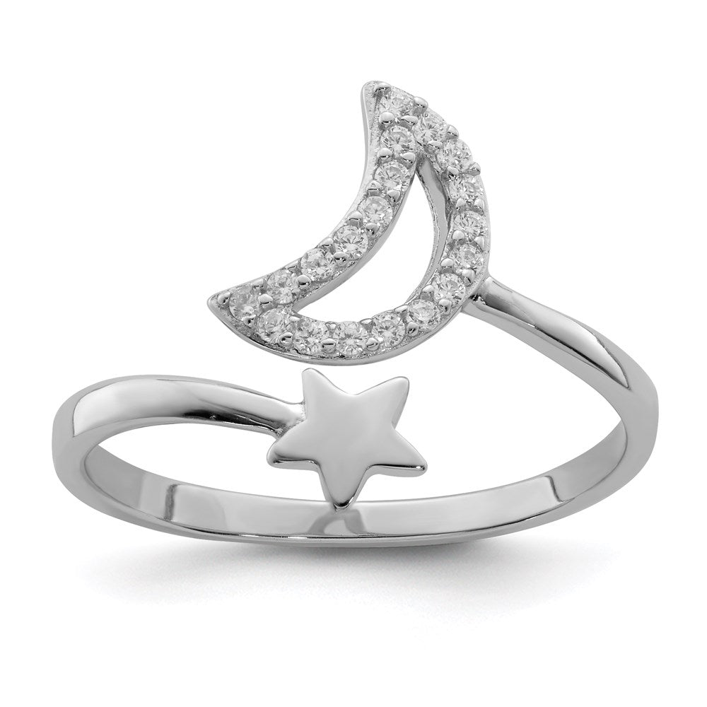 Sterlingsilber Rhodiniert Zirkonia Mond und Stern Ring