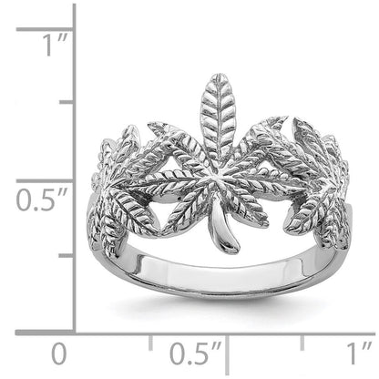 Sterlingsilber Rhodiniert Poliert Blatt Ring
