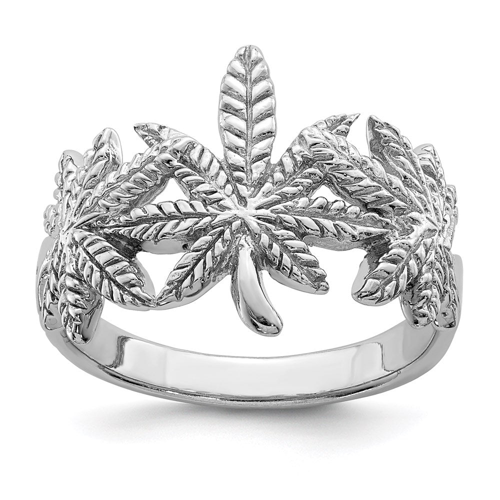 Sterlingsilber Rhodiniert Poliert Blatt Ring