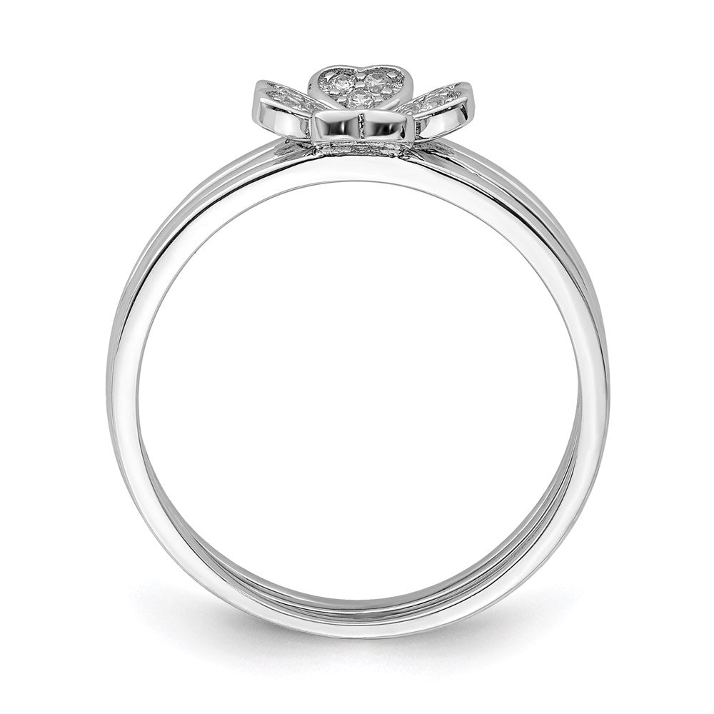 Sterlingsilber Rhodiniert Zirkonia Herz Klee 3 Ring Set