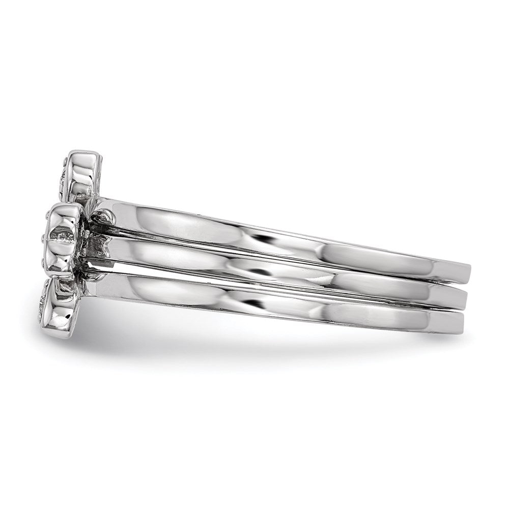 Sterlingsilber Rhodiniert Zirkonia Herz Klee 3 Ring Set