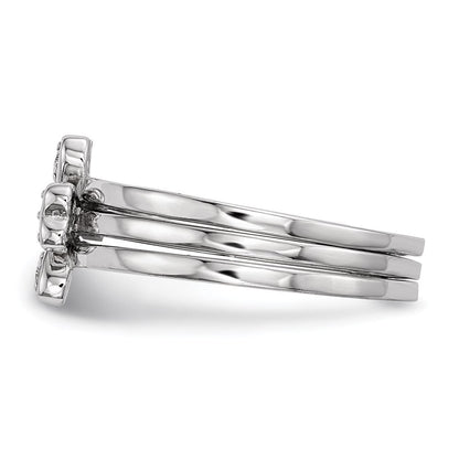 Sterlingsilber Rhodiniert Zirkonia Herz Klee 3 Ring Set