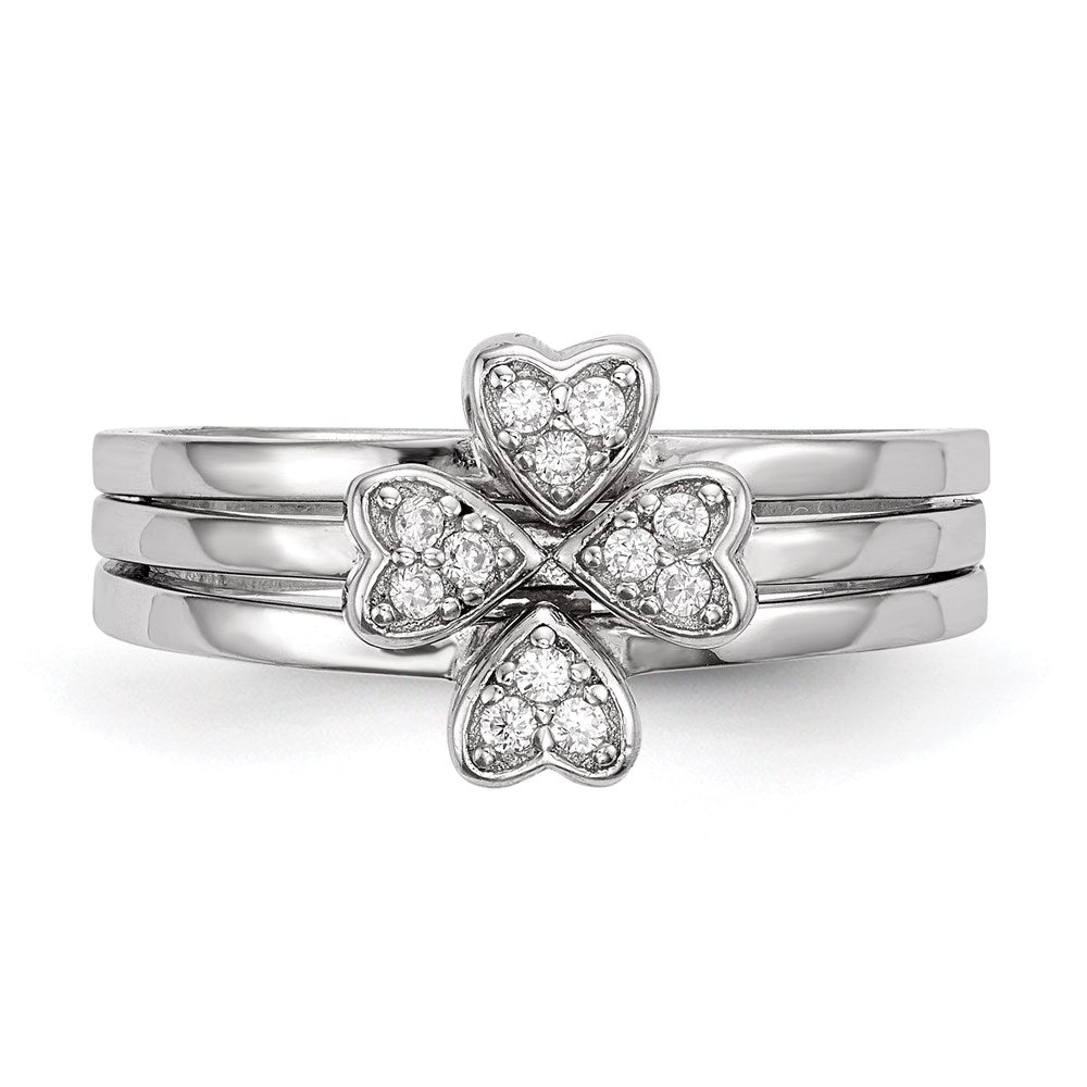 Sterlingsilber Rhodiniert Zirkonia Herz Klee 3 Ring Set