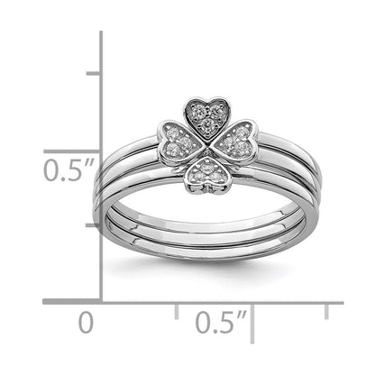 Sterlingsilber Rhodiniert Zirkonia Herz Klee 3 Ring Set