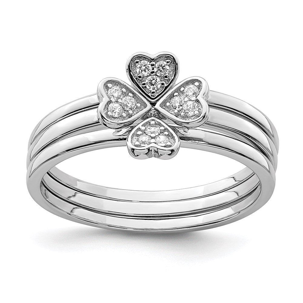Sterlingsilber Rhodiniert Zirkonia Herz Klee 3 Ring Set