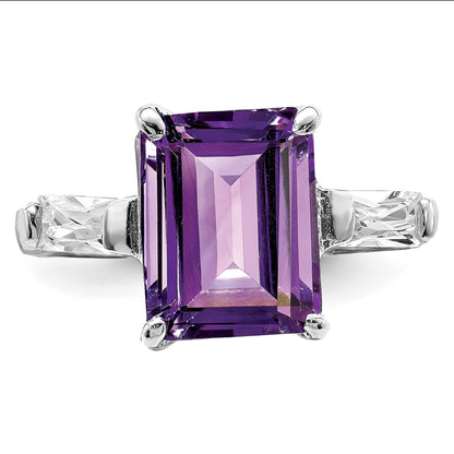 Sterlingsilber Rhodiniert Amethyst Ring