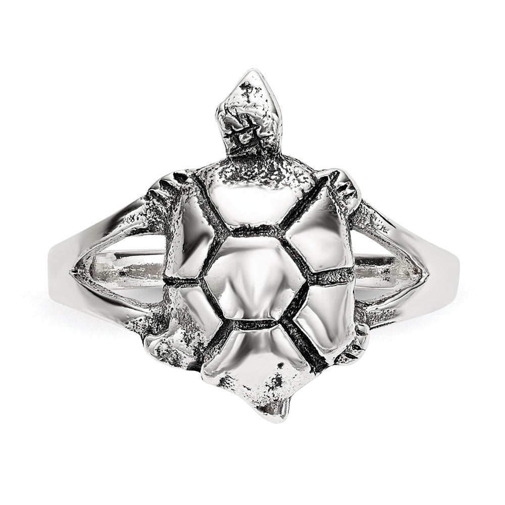 Sterlingsilber Poliert Antikisiert Schildkröte Ring (size 7 Nur)