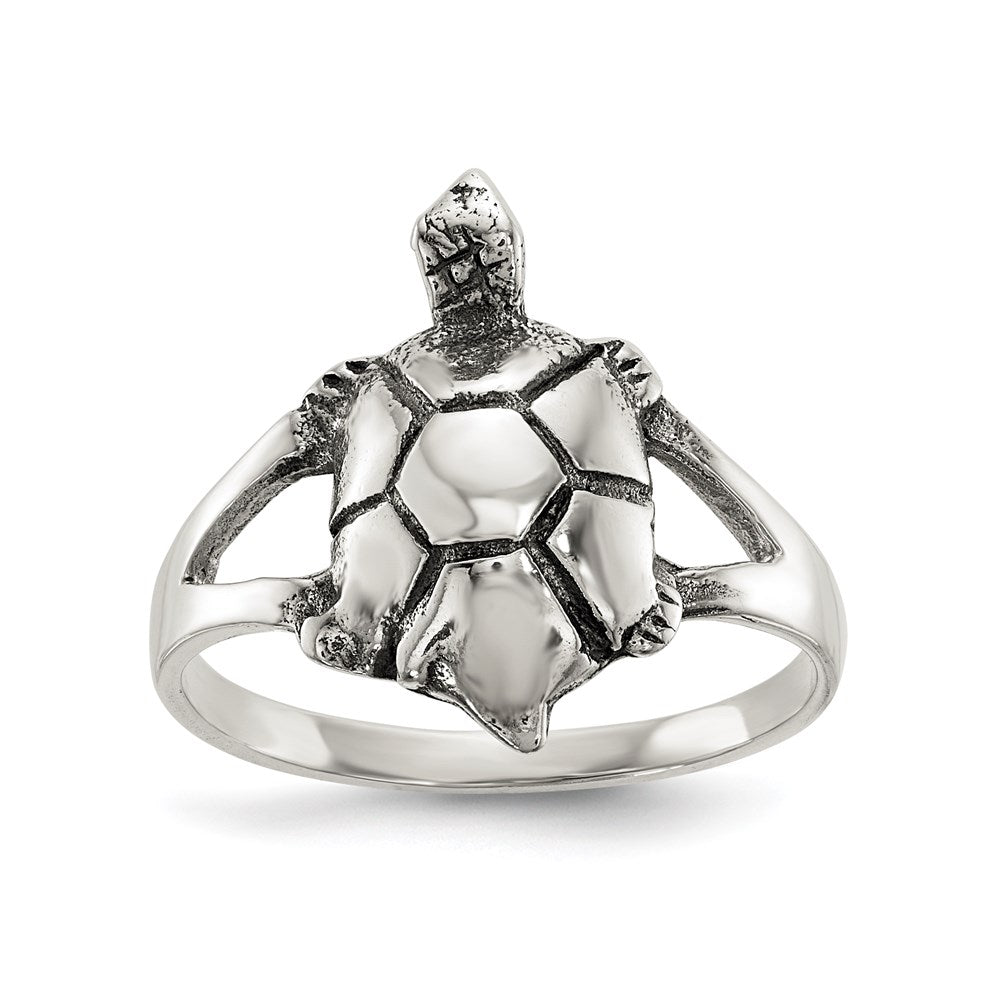 Sterlingsilber Poliert Antikisiert Schildkröte Ring (size 7 Nur)