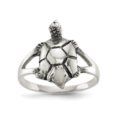 Sterlingsilber Poliert Antikisiert Schildkröte Ring (size 7 Nur)