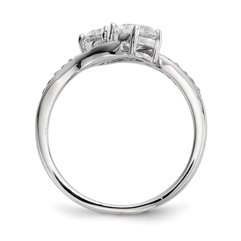 Sterlingsilber Rhodiniert Zwei Stein Zirkonia Bypass Ring (size 8 Nur)
