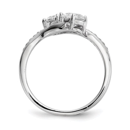 Sterlingsilber Rhodiniert Zwei Stein Zirkonia Bypass Ring (size 8 Nur)