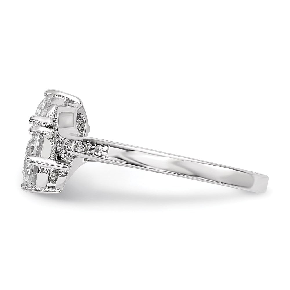 Sterlingsilber Rhodiniert Zwei Stein Zirkonia Bypass Ring (size 8 Nur)
