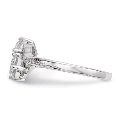 Sterlingsilber Rhodiniert Zwei Stein Zirkonia Bypass Ring (size 8 Nur)