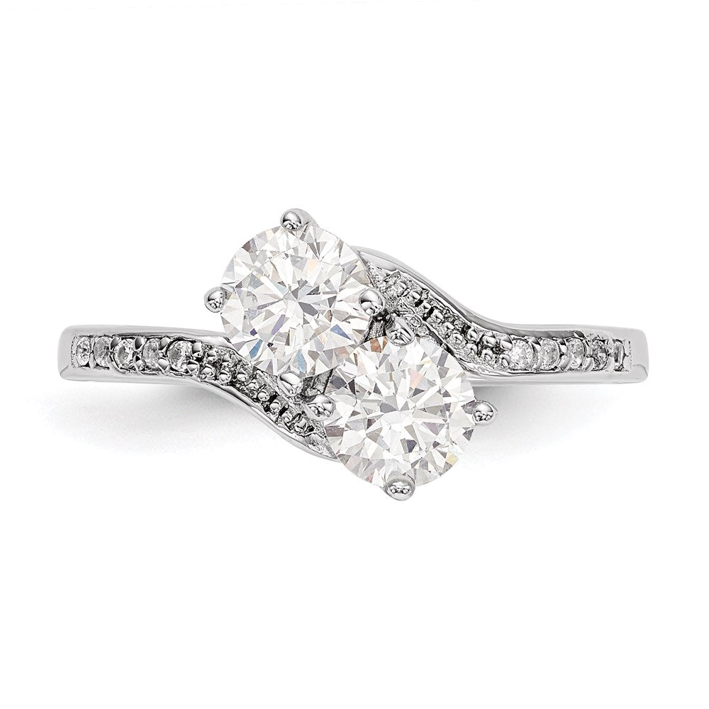 Sterlingsilber Rhodiniert Zwei Stein Zirkonia Bypass Ring (size 8 Nur)