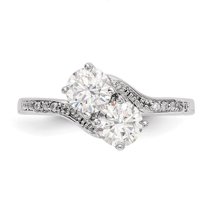 Sterlingsilber Rhodiniert Zwei Stein Zirkonia Bypass Ring (size 8 Nur)