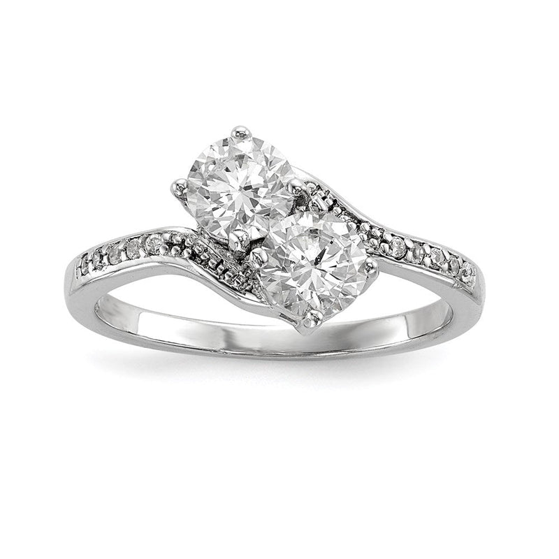 Sterlingsilber Rhodiniert Zwei Stein Zirkonia Bypass Ring (size 8 Nur)