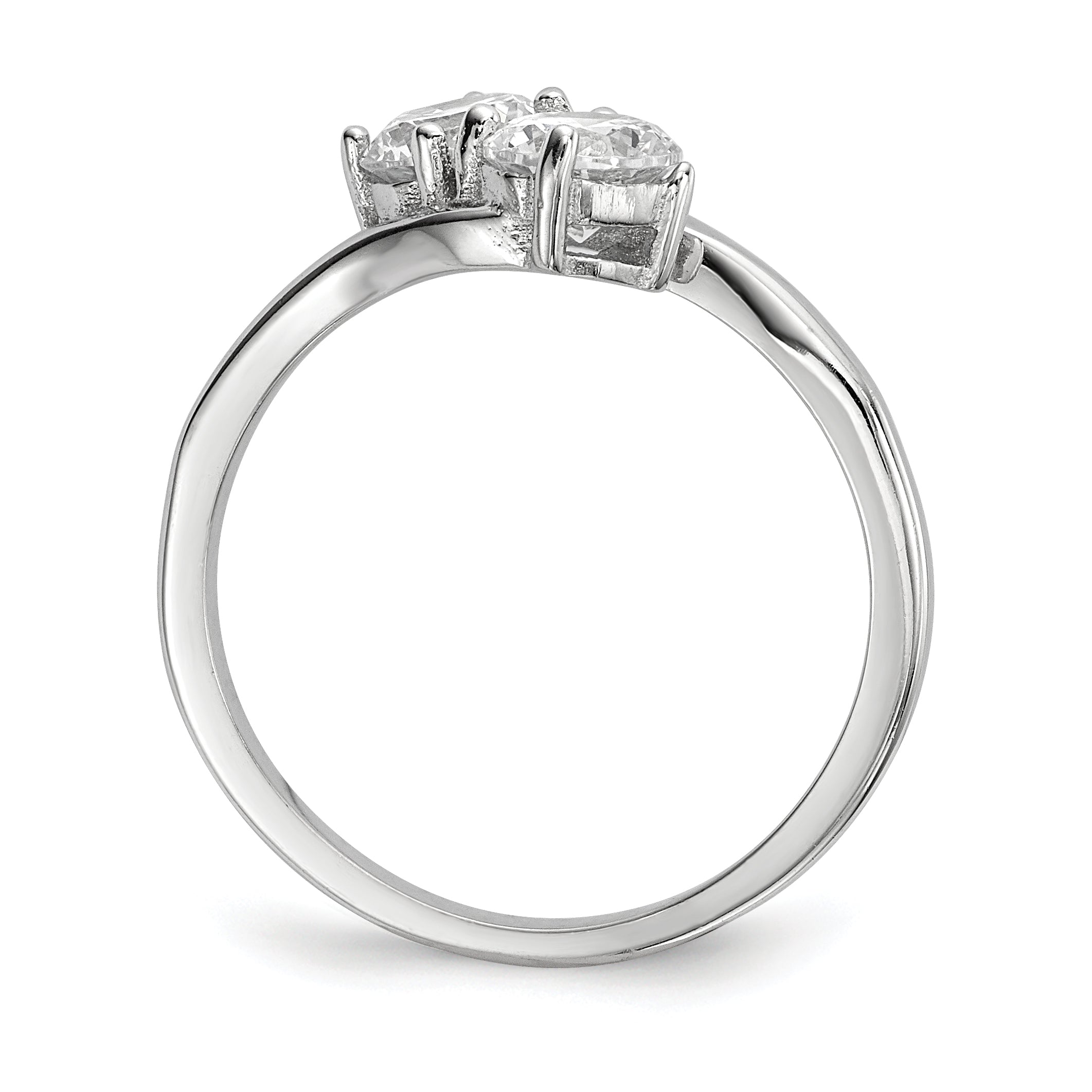 Sterlingsilber Rhodiniert Zirkonia Zwei Stein Poliert Ring