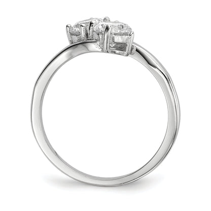 Sterlingsilber Rhodiniert Zirkonia Zwei Stein Poliert Ring