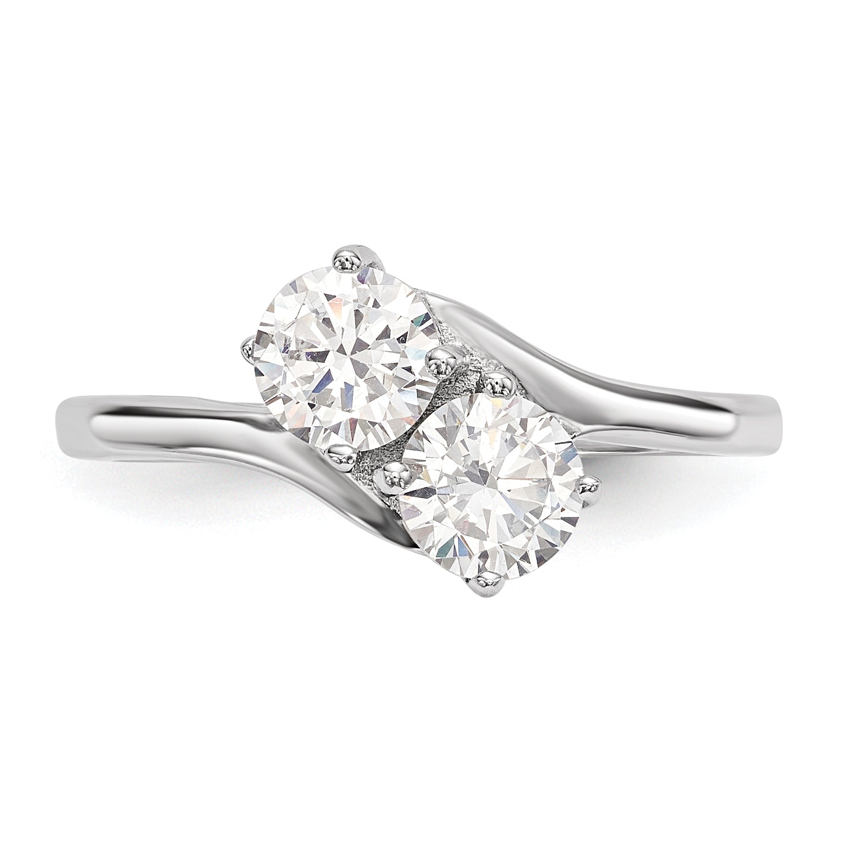 Sterlingsilber Rhodiniert Zirkonia Zwei Stein Poliert Ring