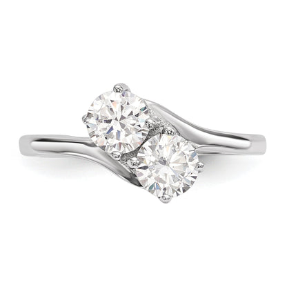 Sterlingsilber Rhodiniert Zirkonia Zwei Stein Poliert Ring