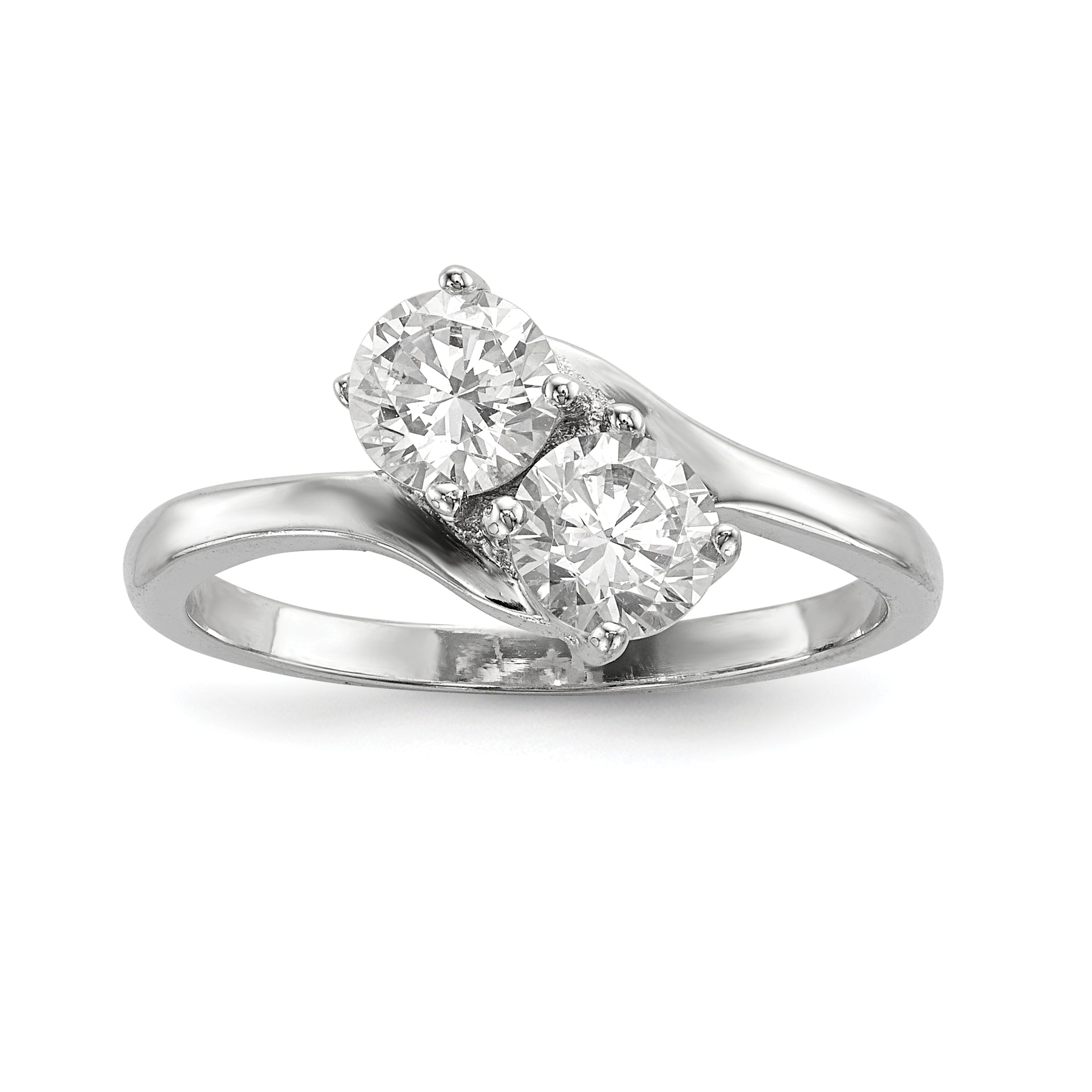 Sterlingsilber Rhodiniert Zirkonia Zwei Stein Poliert Ring