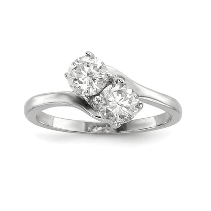 Sterlingsilber Rhodiniert Zirkonia Zwei Stein Poliert Ring