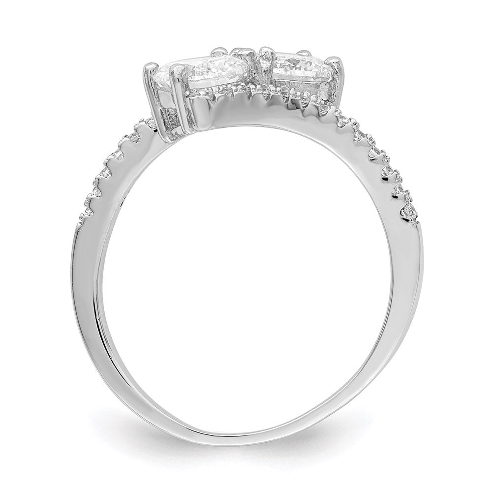 Sterlingsilber Rhodiniert Zirkonia Zwei Stein Rund Bypass Ring