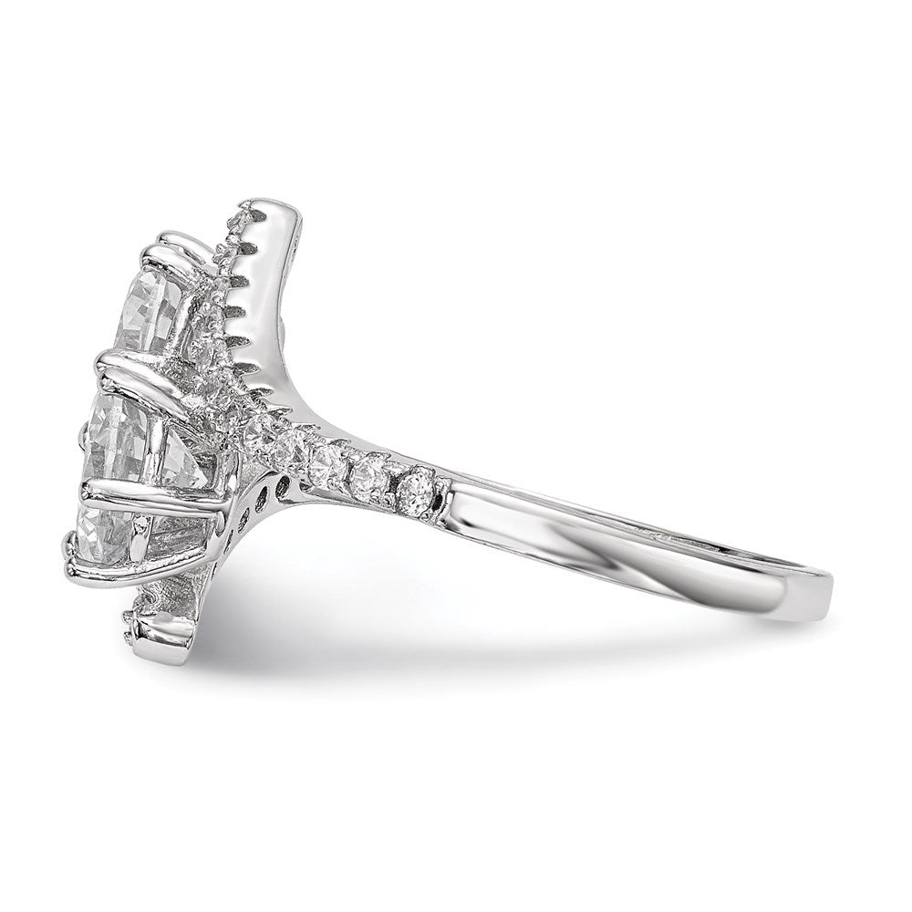 Sterlingsilber Rhodiniert Zirkonia Zwei Stein Rund Bypass Ring