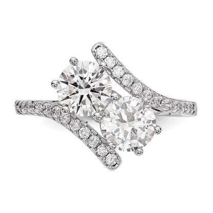 Sterlingsilber Rhodiniert Zirkonia Zwei Stein Rund Bypass Ring