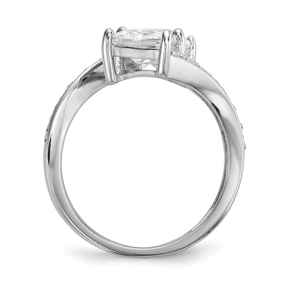 Sterlingsilber Rhodiniert Zirkonia Zwei Stein Quadratisch Bypass Ring