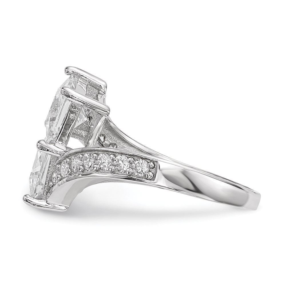 Sterlingsilber Rhodiniert Zirkonia Zwei Stein Quadratisch Bypass Ring