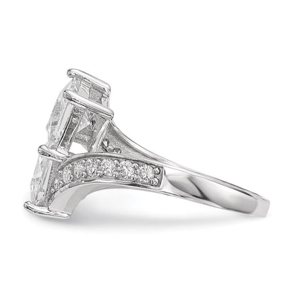 Sterlingsilber Rhodiniert Zirkonia Zwei Stein Quadratisch Bypass Ring