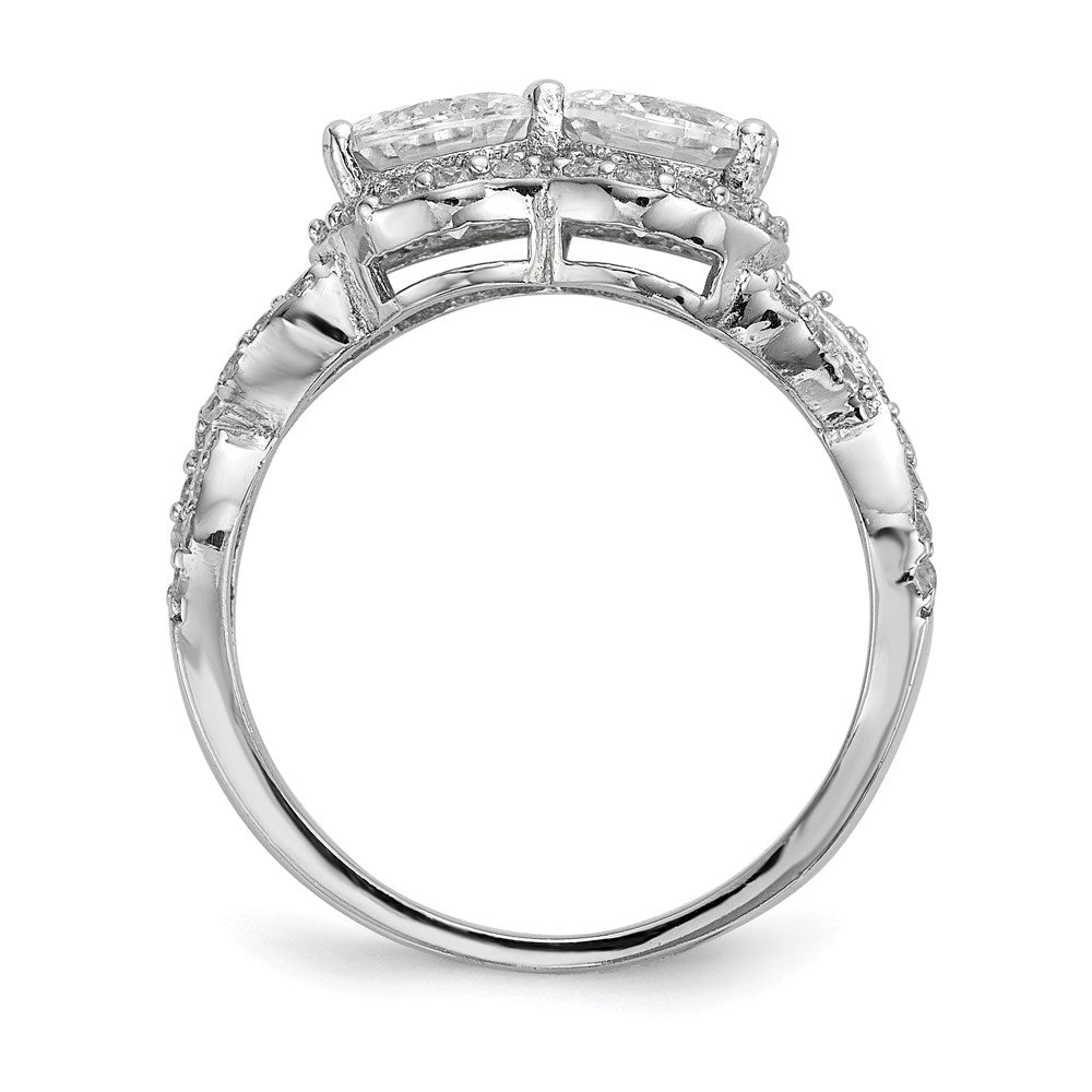 Sterlingsilber Rhodiniert Zirkonia Zwei Stein Heiligenschein Ring (size 8 Nur)