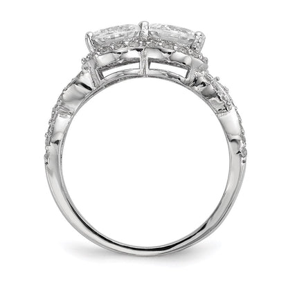 Sterlingsilber Rhodiniert Zirkonia Zwei Stein Heiligenschein Ring (size 8 Nur)