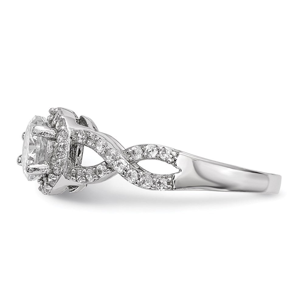 Sterlingsilber Rhodiniert Zirkonia Zwei Stein Heiligenschein Ring (size 8 Nur)