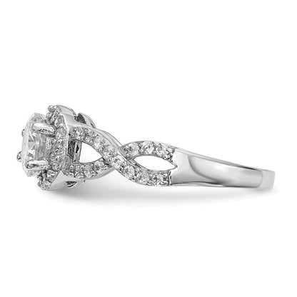 Sterlingsilber Rhodiniert Zirkonia Zwei Stein Heiligenschein Ring (size 8 Nur)