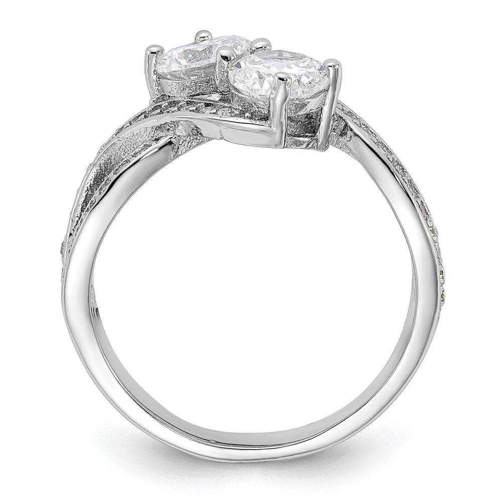 Sterlingsilber Rhodiniert Zirkonia Zwei Stein Poliert Ring