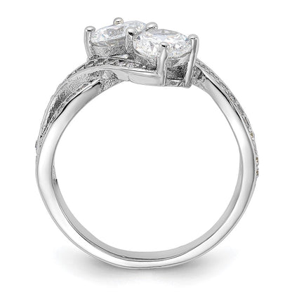 Sterlingsilber Rhodiniert Zirkonia Zwei Stein Poliert Ring