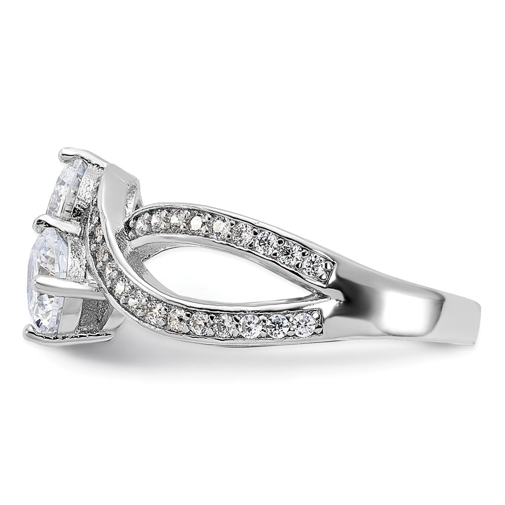 Sterlingsilber Rhodiniert Zirkonia Zwei Stein Poliert Ring